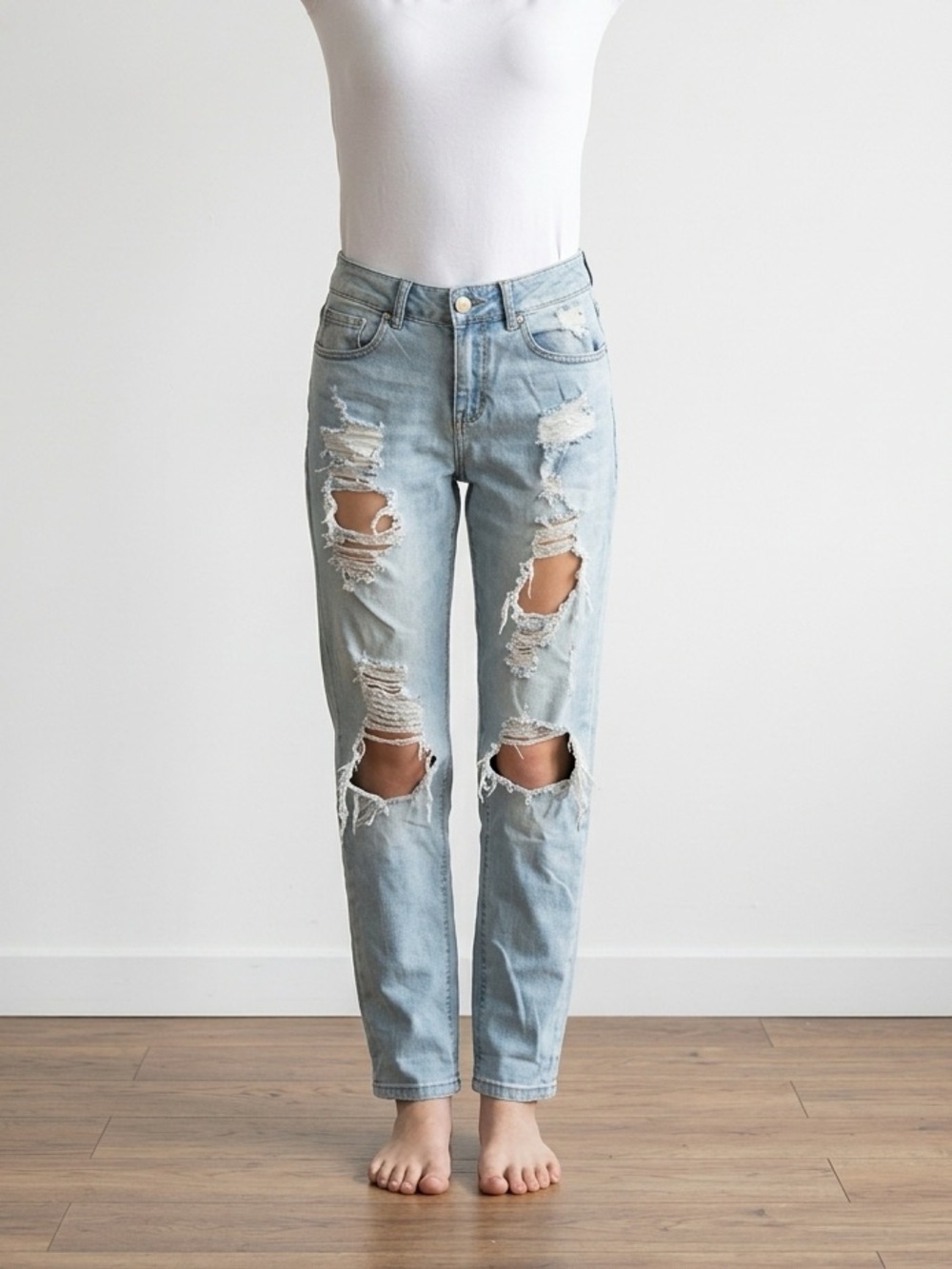 Garage Light Wash Ripped Skinny Straight Girlfriend Jeans | Size 00